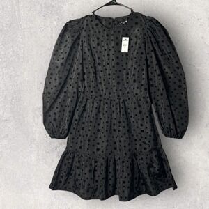 Express Mini‎ Dress Womens XS Black Polka Dot Long Sleeve Ruffle Hem NEW
